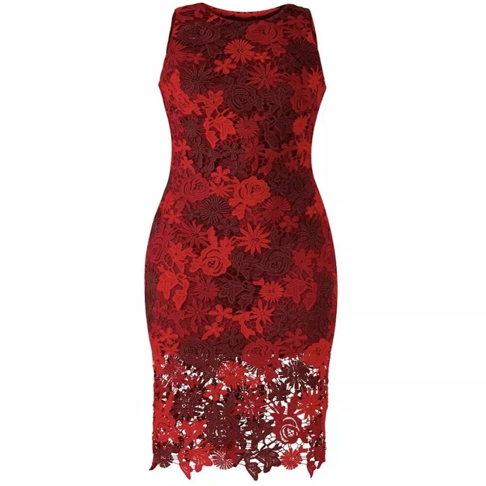 ALEXIA ADMOR Raquel Red Ombre Lace Midi Dress - Red - Size XS